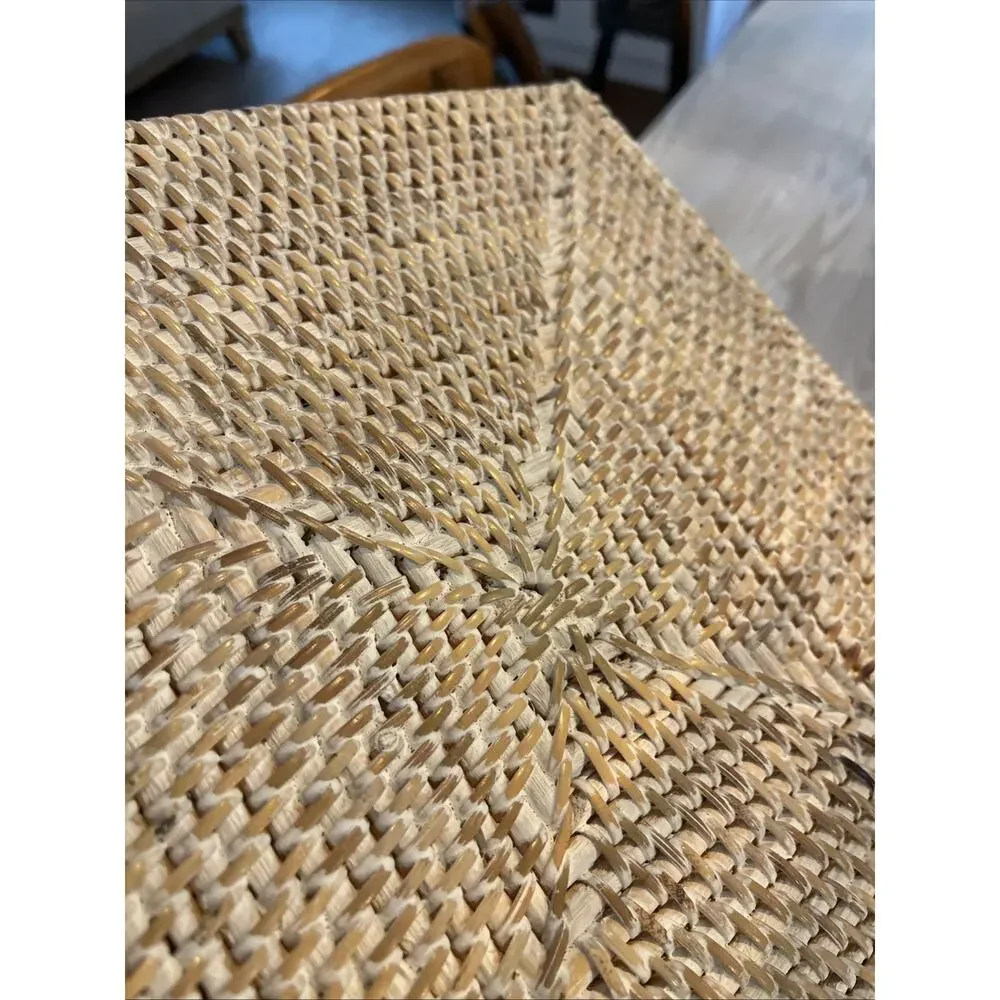 New Pottery Barn Tava Handwoven Rattan Sorting Tray Basket With Handle Whitewash